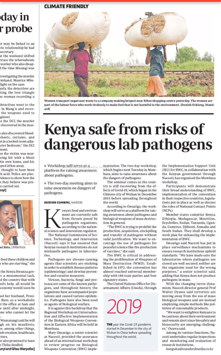 KENYA SAFE FROM DISEASECAUSING ORGANISMS, SCIENTISTS SAY